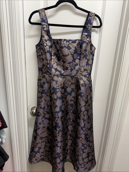Francesca's Collections Dresses & Skirts - Francesca's Collections Navy and Gold Floral Brocade A-Line Dress